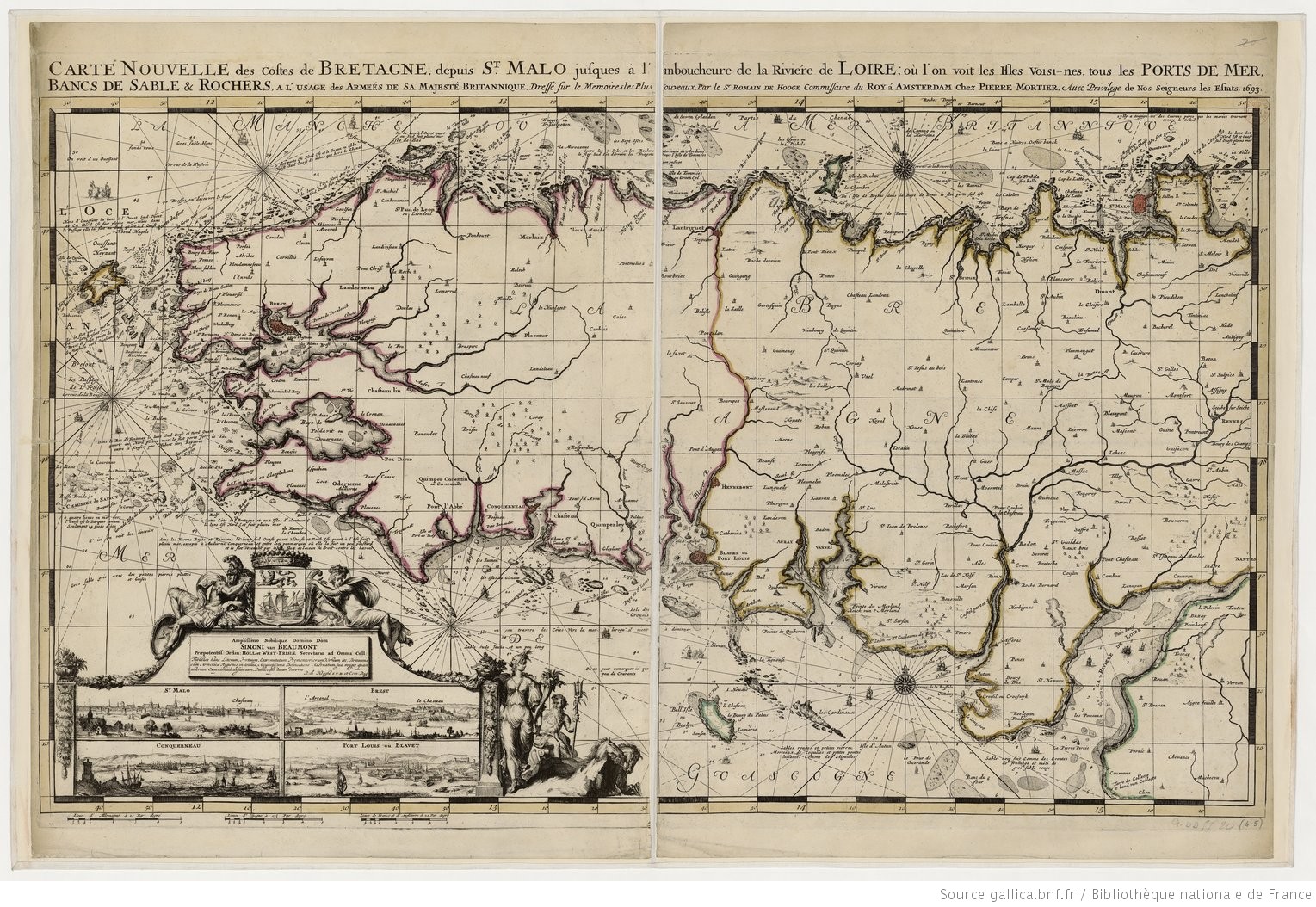 [Cartes marines des côtes de France depuis le Crotoy jusqu'à Saint-Sébastien / par Romain De Hooge]
