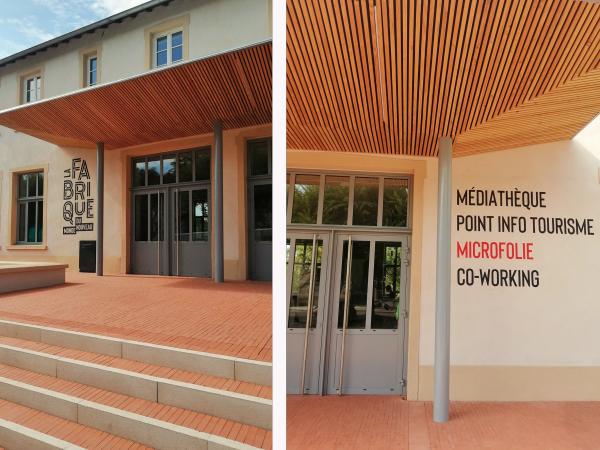 Deux prises de vue de l'entrée de la bibliothèque